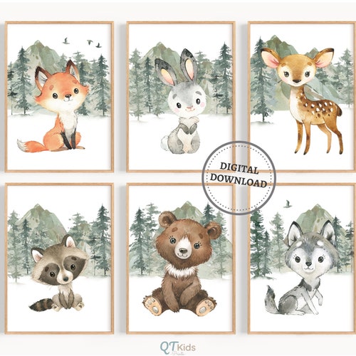 Forest Wall Art Woodland Animals Nursery Decor Wall Prints Etsy