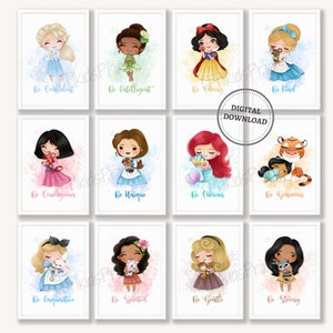 Princess Print Set, Girl Nursery Prints, Princess Themed Nursery Playroom Wall Decor, Princess Wall Art, DIGITAL DOWNLOAD