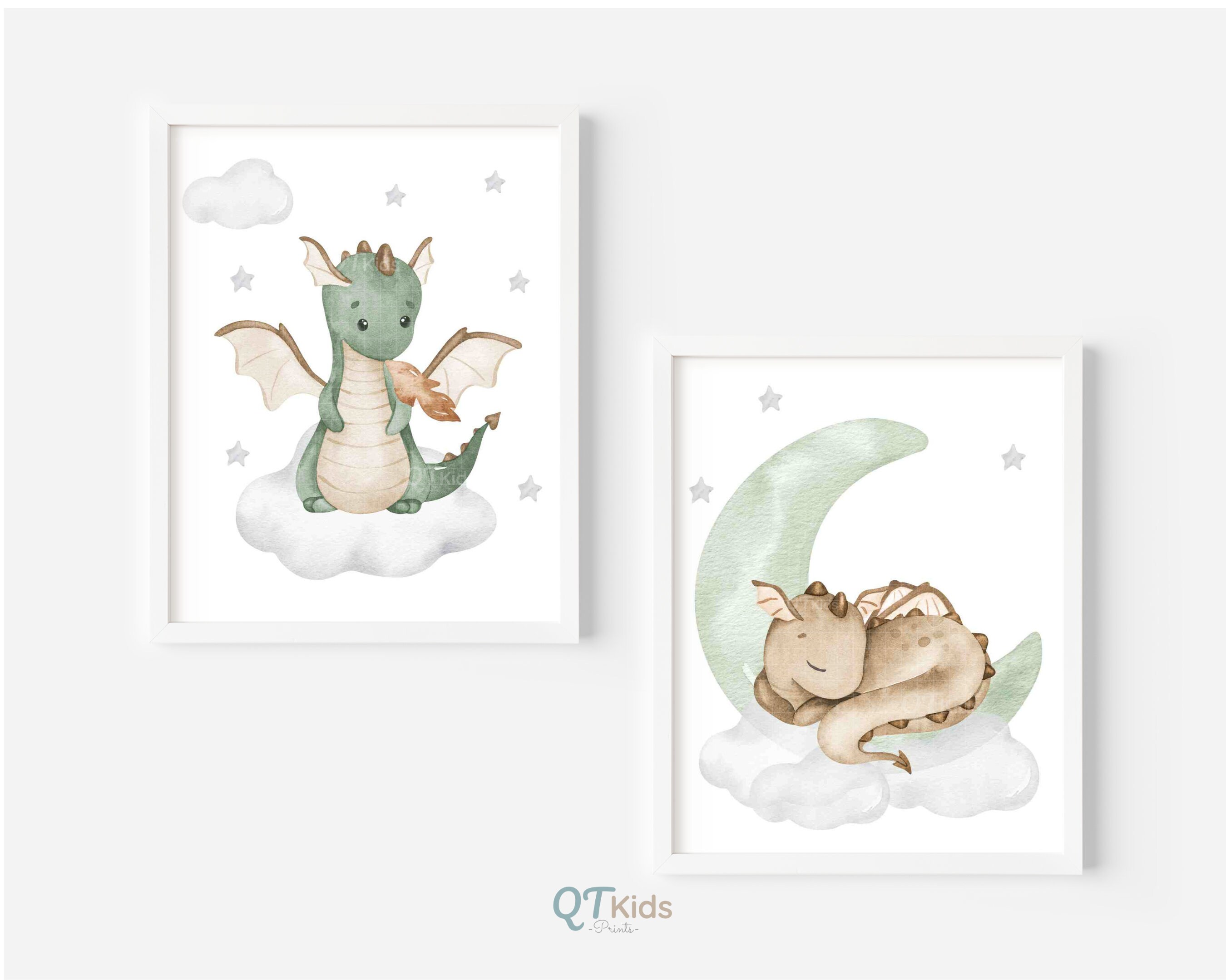Personalized Dragon Nursery Prints, Custom Boy Name Wall Art, Dragon ...