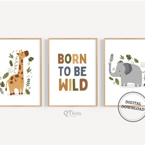 Safari Nursery Prints, Boy Room Safari Animal Wall Art, Playroom Animal Decor, Boho Nursery Decor, Elephant Giraffe Prints, DIGITAL DOWNLOAD
