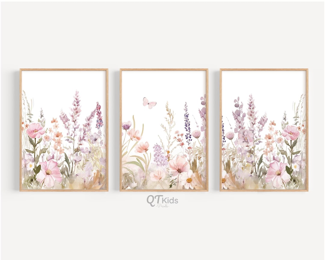 Floral Nursery Prints, Girl Room Wall Art, Light Purple Pink Flowers ...