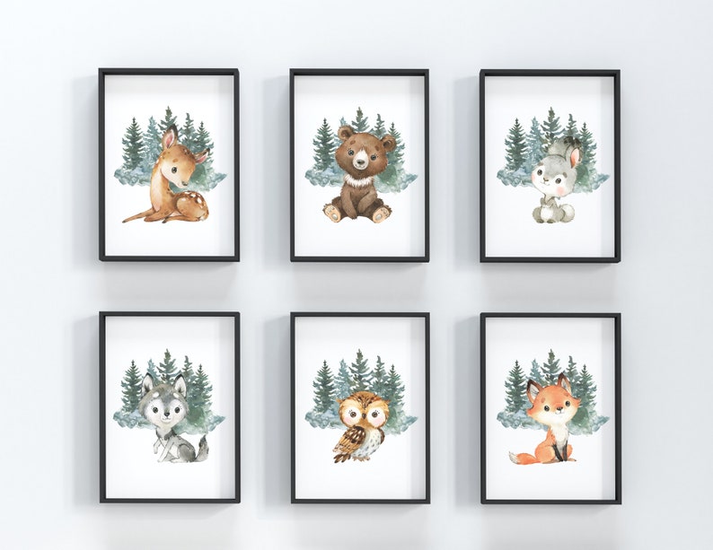 Woodland Animal Prints Forest Animal Nursery Decor Kids Room Etsy