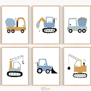 Set of 6 Construction Prints for Boys Room, Nursery Prints, Kids Room Prints, Construction Vehicles Prints, Truck Prints DIGITAL DOWNLOAD
