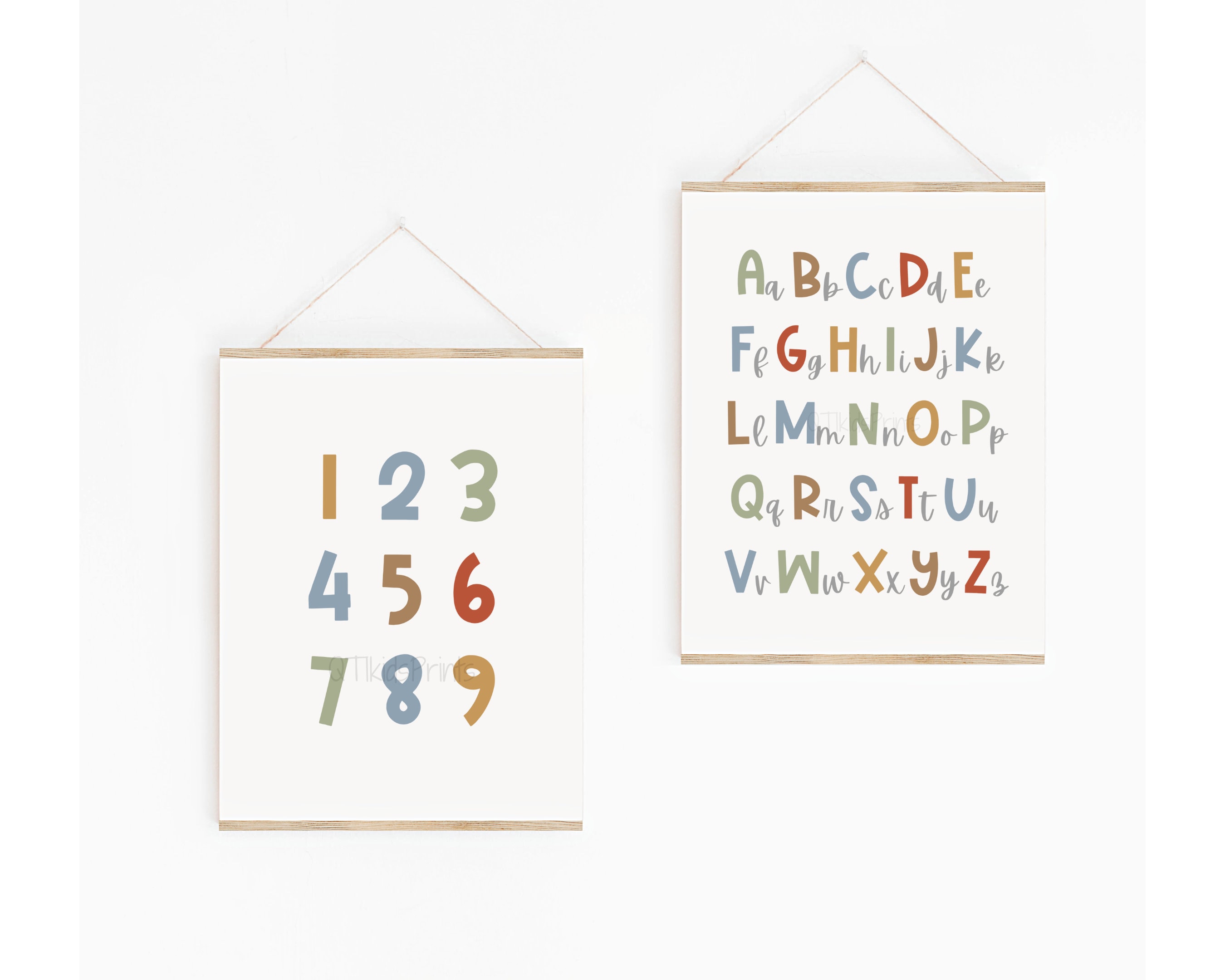 Alphabet ABC Numbers Print Set of 2, Kids Room Printable Wall Art ...