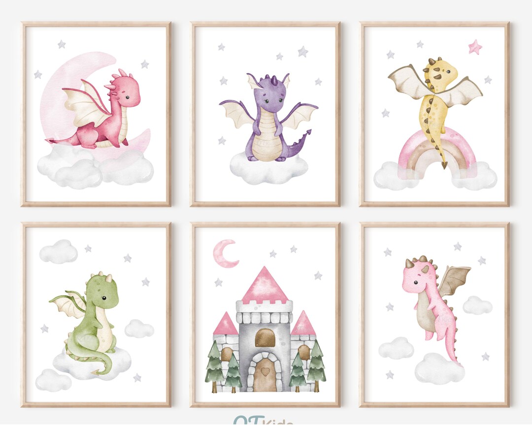 Pink Dragon Nursery Prints, Girl Nursery Prints, Girl Room Printable ...