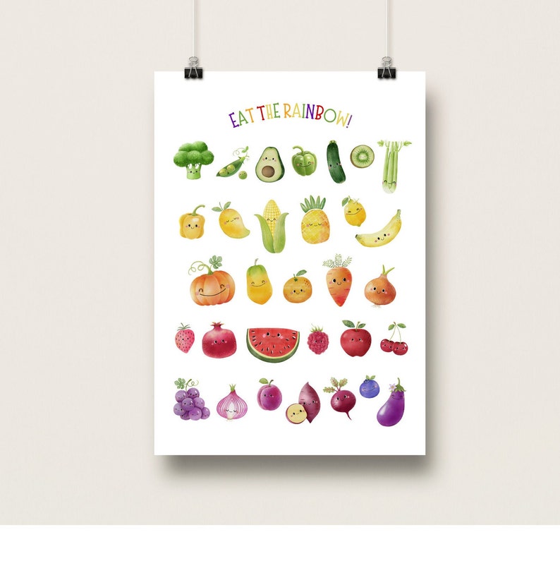 Fruits Vegetables Poster, Eat the Rainbow Print, Kids Playroom Printable Wall Art, Food Nutrition Classroom Education Print DIGITAL DOWNLOAD image 3