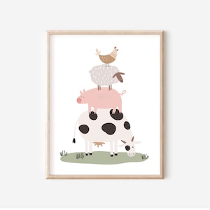 Arte de pared imprimible para habitación de niños con animales de granja, decoración de granja para sala de juegos, decoración de granja, decoración minimalista para guardería, animales de patio de granero, DESCARGA DIGITAL