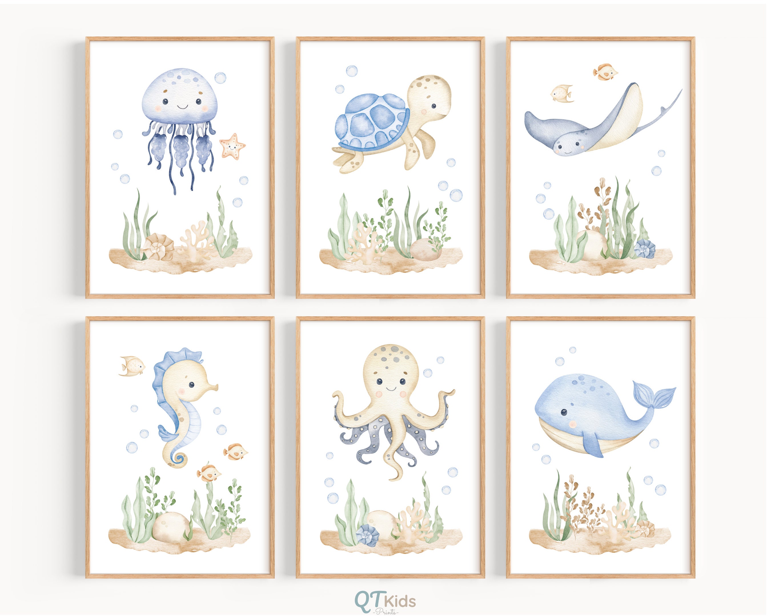 Sea Animals Nursery Prints Ocean Animal Kids Room Wall Art Etsy