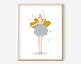 Ballerina Print, Girl Nursery Printable Wall Art, Fairy Art Prints, Boho Girl Nursery Decor, Ballet Themed Playroom Print DIGITAL DOWNLOAD