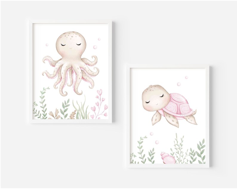 Sea Animal Wall Art Under the Sea Nursery Decor Girl Nursery Etsy