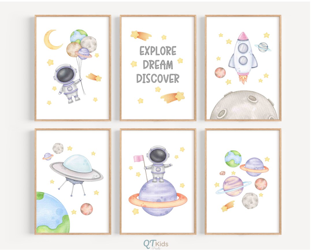 Space Nursery Prints, Watercolour Solar System Planets Kids Room Wall ...