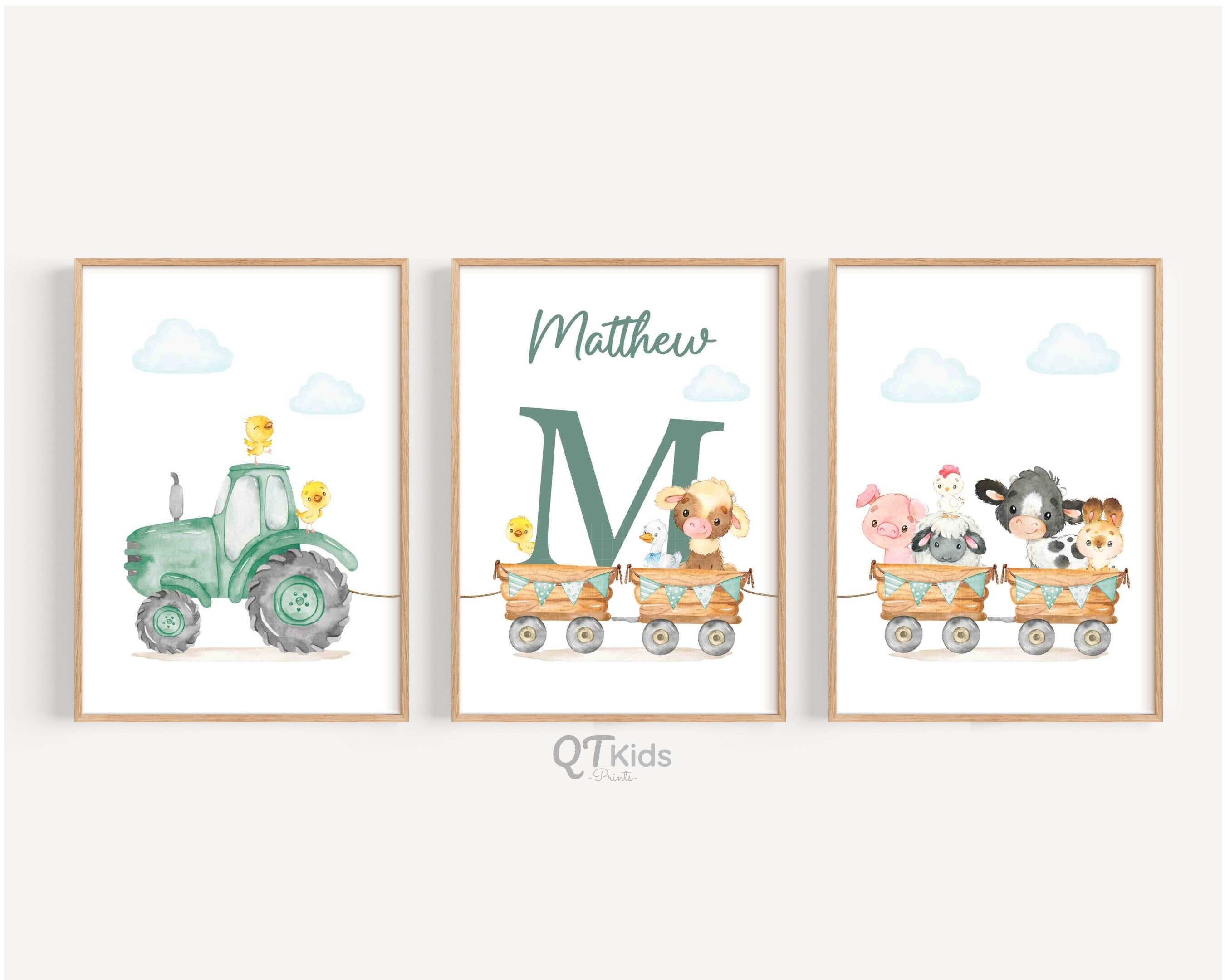 Farm Animal Prints, Personalized Boy Nursery Playroom Printable Wall Art, Farmyard Baby Room Decor, Farm Theme Nursery, DIGITAL DOWNLOAD