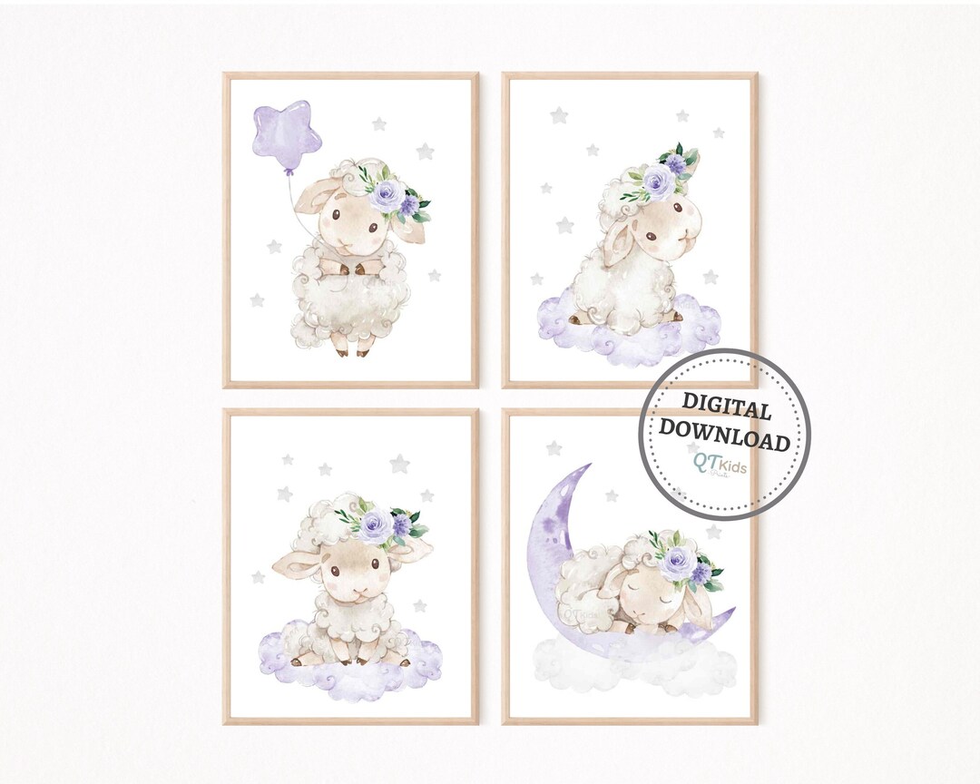 Sheep Nursery Prints, Girl Room Printable Wall Art, Girl Nursery Prints