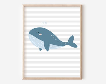 Whale Print, Under the Sea Nursery Wall Decor, Sea Animals Printable Wall Art, Ocean Animals Nursery Decor, Marine Animal DIGITAL DOWNLOAD
