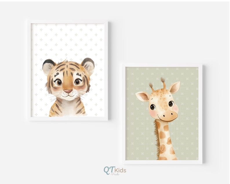 Safari Nursery Prints, Elephant Zebra Lion Monkey, Jungle Animal Portraits, Boho Sage Kids Bedroom Playroom Wall Art Decor, DIGITAL DOWNLOAD image 7