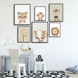 Safari Nursery Prints, Elephant Zebra Lion Monkey, Jungle Animal Portraits, Boho Sage Kids Bedroom Playroom Wall Art Decor, DIGITAL DOWNLOAD image 8