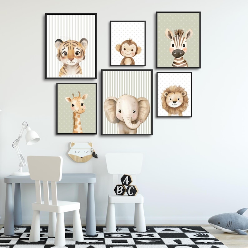 Safari Nursery Prints, Elephant Zebra Lion Monkey, Jungle Animal Portraits, Boho Sage Kids Bedroom Playroom Wall Art Decor, DIGITAL DOWNLOAD image 8