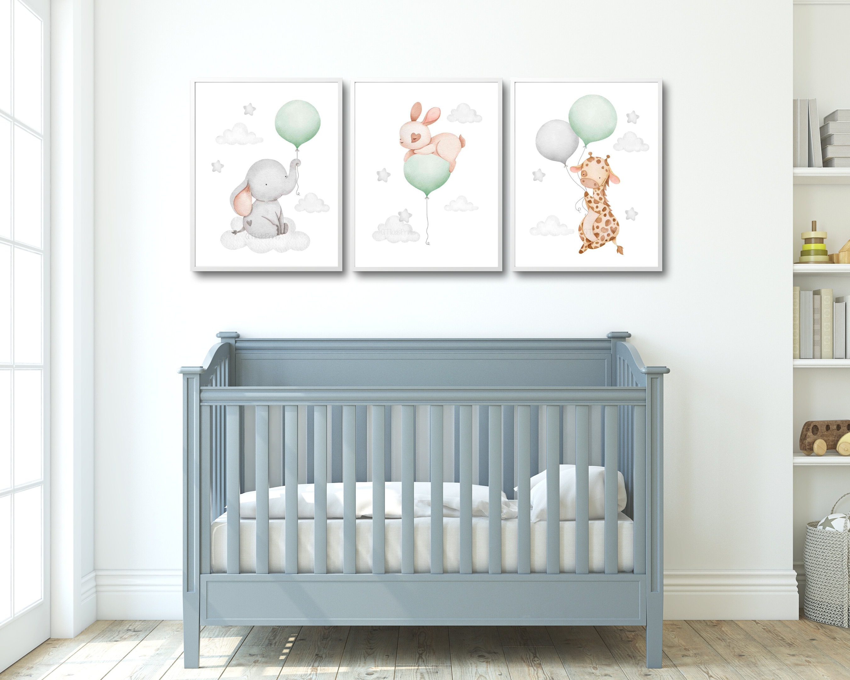 Boy Nursery Prints Animals With Balloons Green Boy Room - Etsy