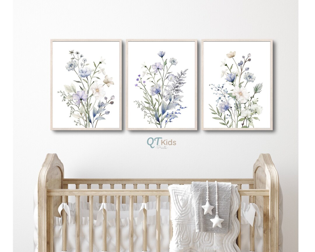 Wildflowers Nursery Prints, Girl Room Wall Art, Light Purple White ...