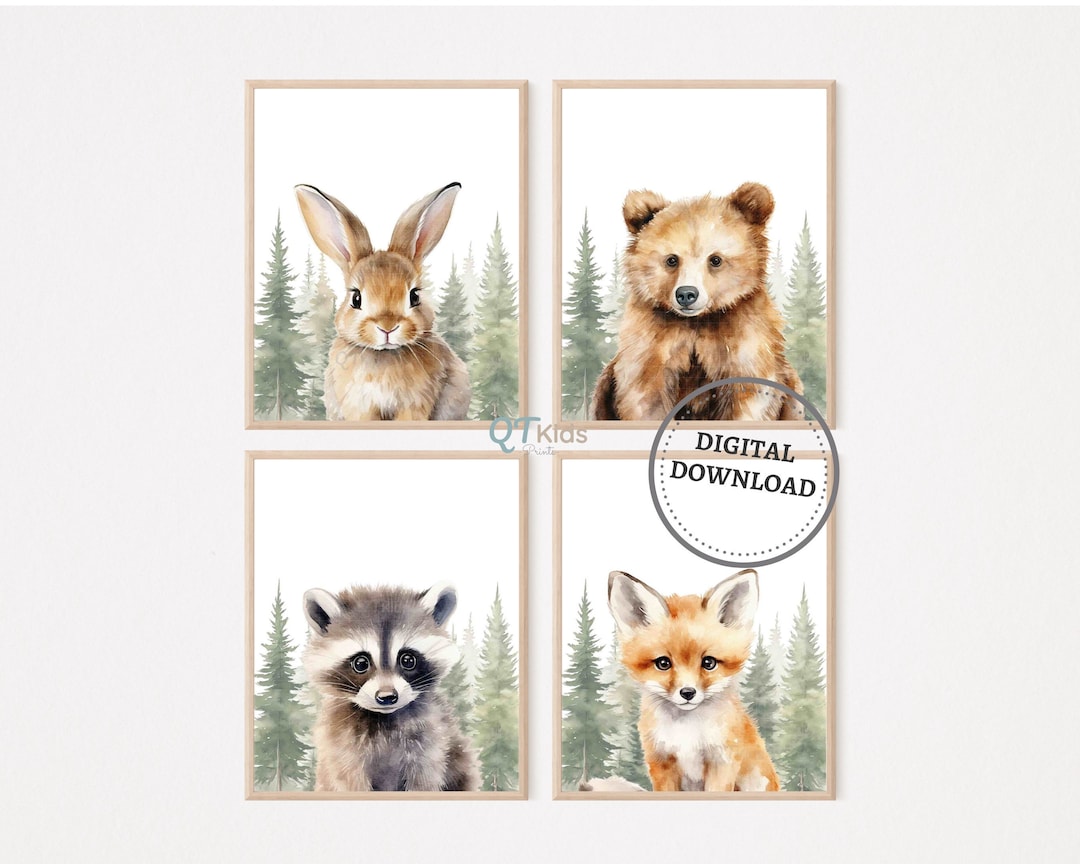 Woodland Animal Prints, Forest Animal Nursery Decor, Boy Nursery