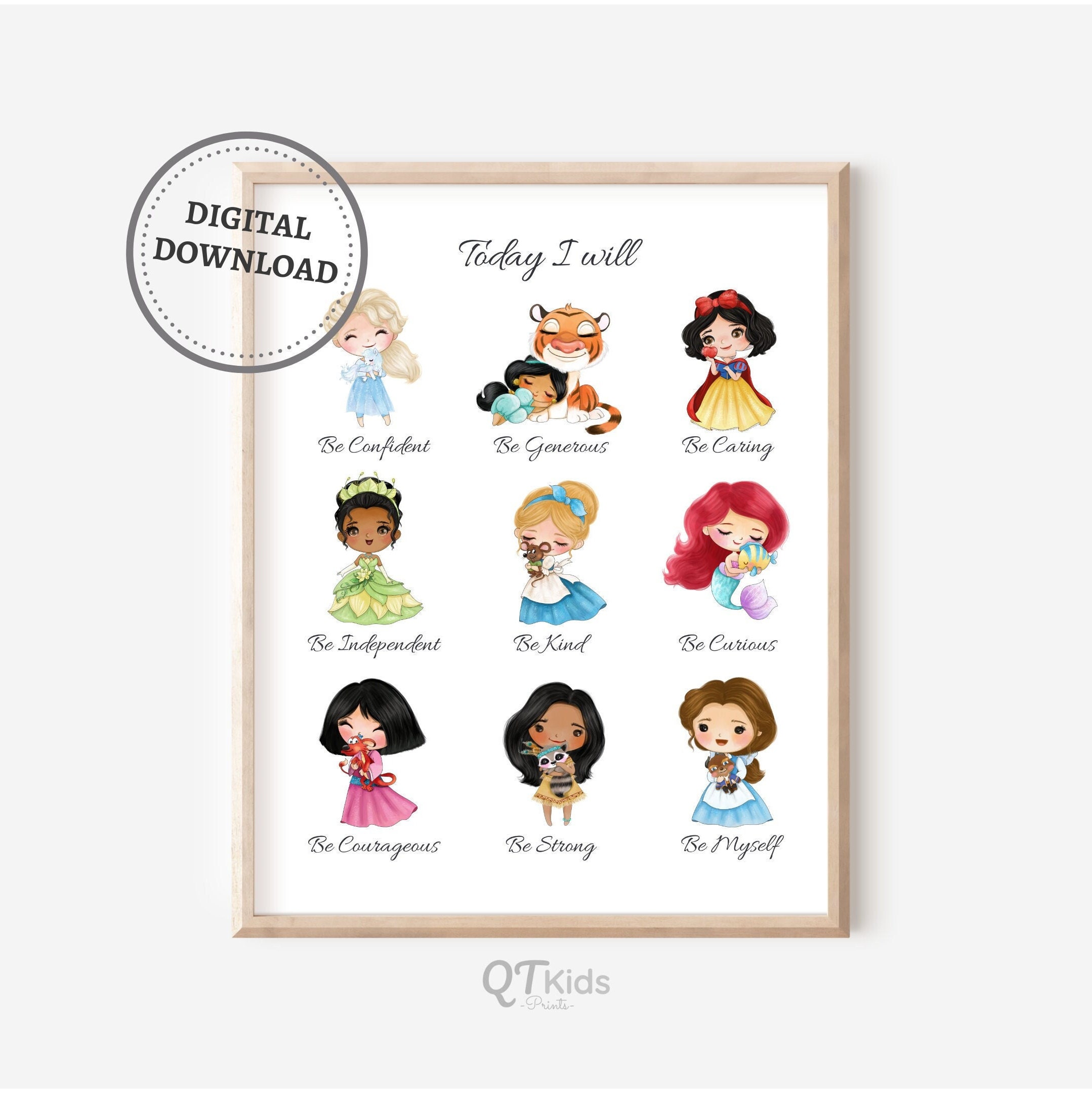 Arte de pared con frases para niños, arte de pared imprimible de princesas, impresiones para habitación de niña, póster para sala de juegos, decoración de habitación infantil de princesas, descarga digital.