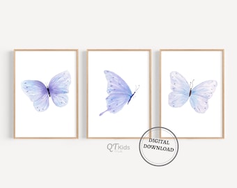 Butterfly Wall Art, Girl Nursery Printable Wall Art, Kids Room Wall Art, Girl Room Art Prints, Purple Butterfly Printable DIGITAL DOWNLOAD