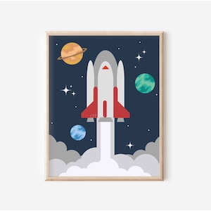 Space Nursery Print, Space Rocket Print, Kids Playroom Printable Wall Art, Boy Room Outer Space Decor, Toddler Room Print, DIGITAL DOWNLOAD