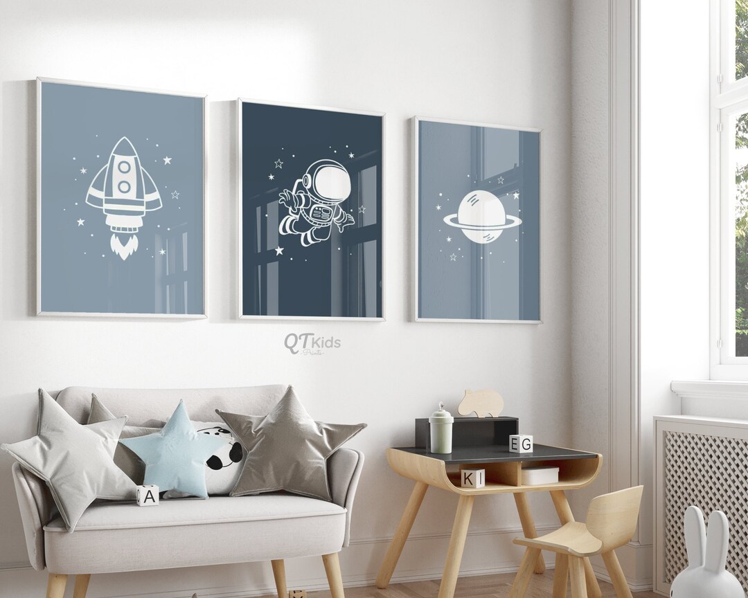 Space Nursery Prints, Planets Rocket Astronaut, Toddler Playroom Decor ...