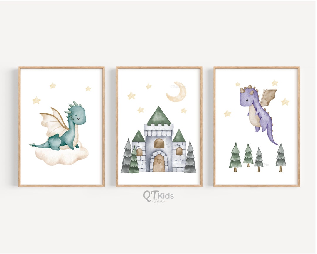 Baby Dragon Nursery Print, Boy Room Printable Wall Art, Playroom Dragon ...