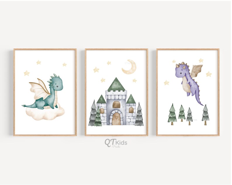 Baby Dragon Nursery Print, Boy Room Printable Wall Art, Playroom Dragon ...