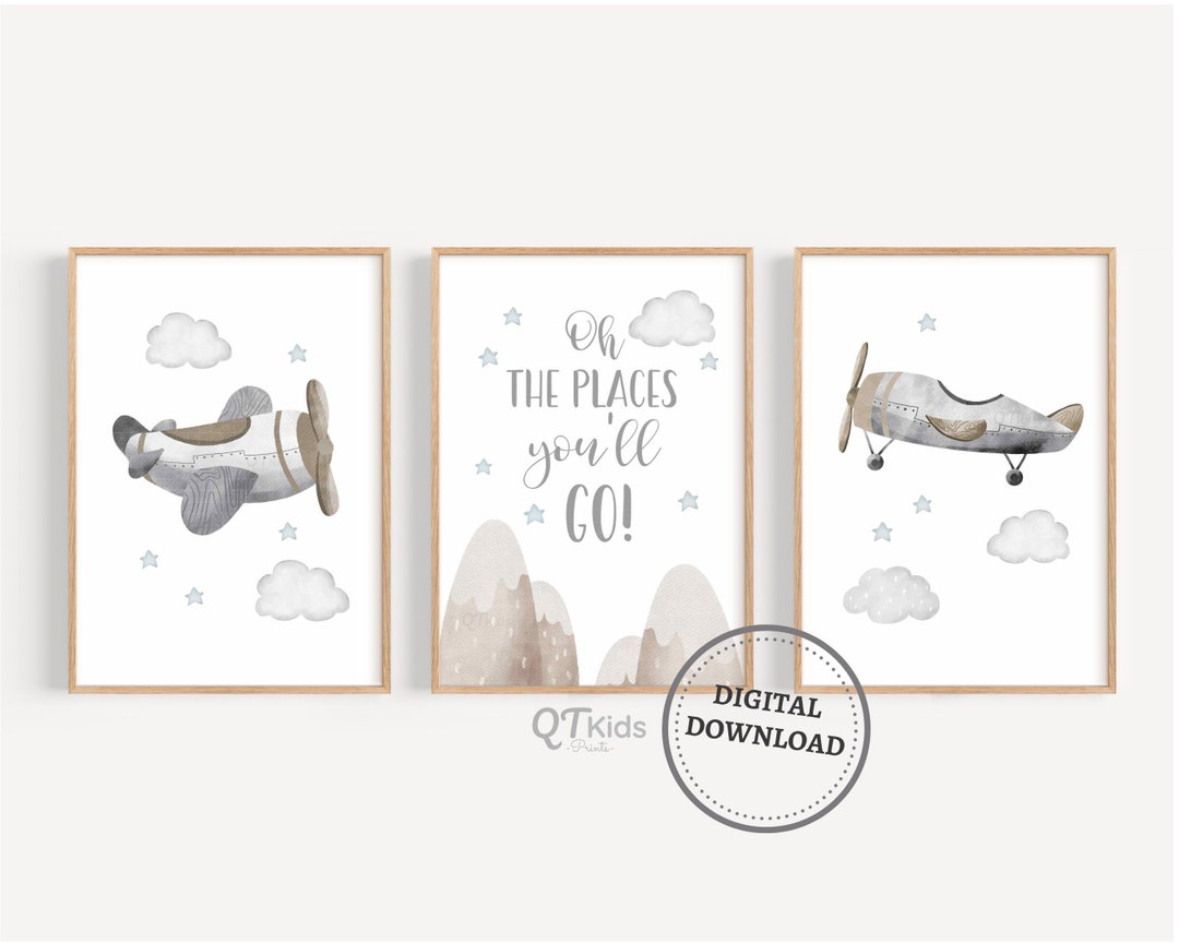 Airplane Nursery Prints, Boy Room Wall Art, Set of 3 Air Transport ...