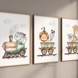 Safari Nursery Prints, Train Wall Art, Lion Elephant Zebra, Safari Animal Posters, Green Playroom Wall Art, DIGITAL DOWNLOAD image 7