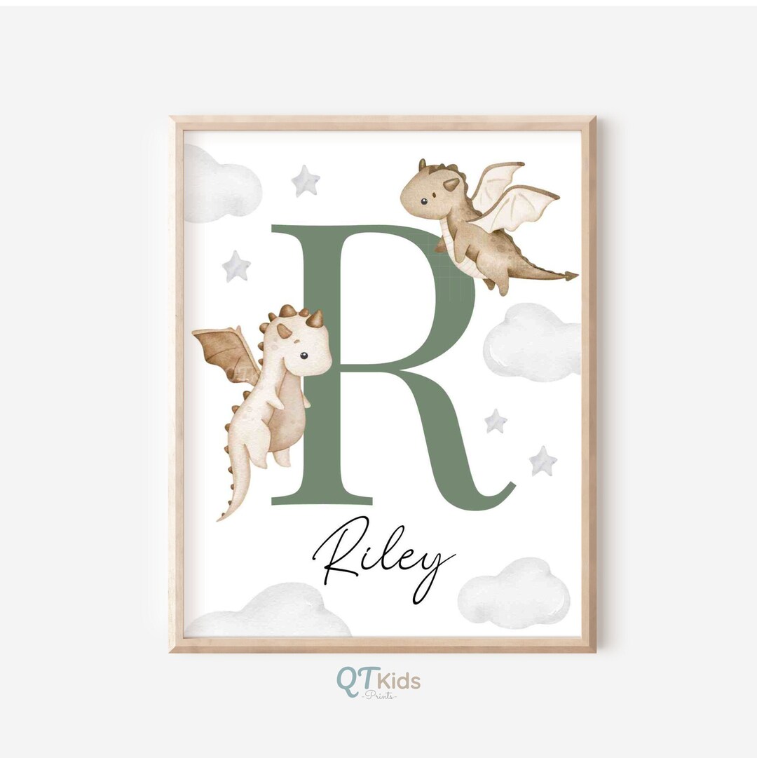 Personalized Dragon Nursery Print, Custom Boy Name Wall Art, Dragon ...