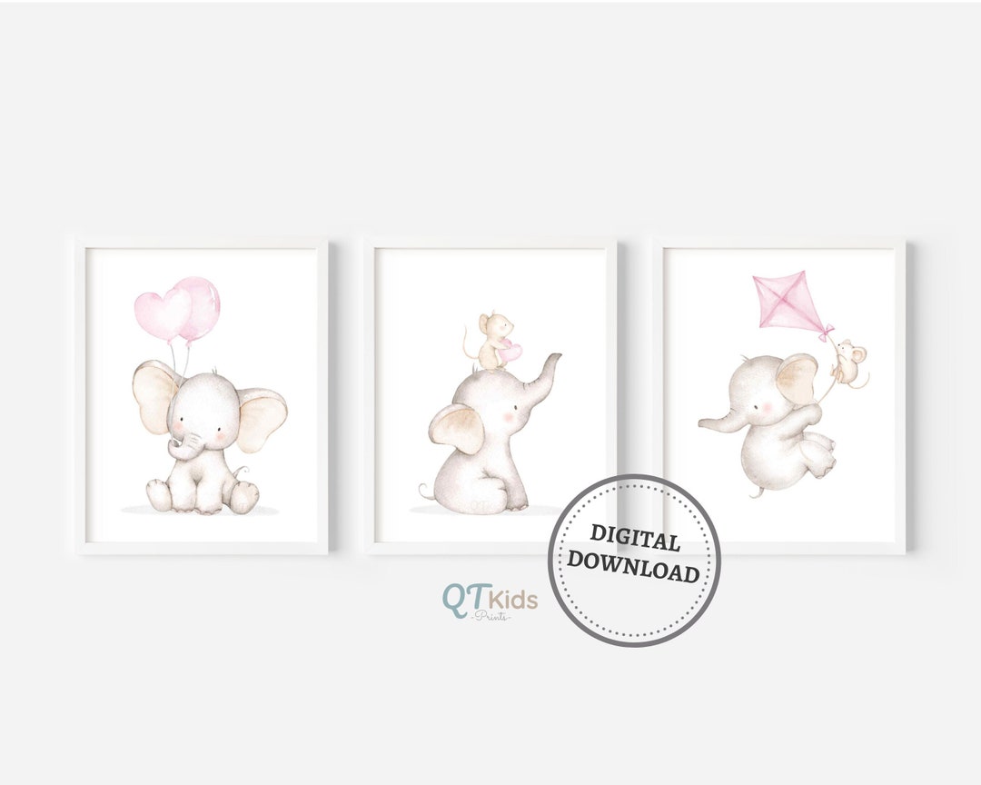 Elephant Printable Wall Art, Girl Nursery Prints, Pink Baby Girl Room ...