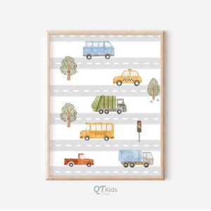 Personalized Transport Nursery Prints, Custom Name Printable Wall Art, Toddler Boy Room Cars Trucks Decor, Vehicle Posters, DIGITAL DOWNLOAD