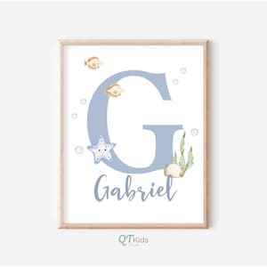 Personalisierte Sea Sea Kinderzimmer Drucke, Benutzerdefinierte Baby Name Ocean Sea Animal Posters, Junge Kinderzimmer Ocean Nautical Decor, DIGITAL DOWNLOAD