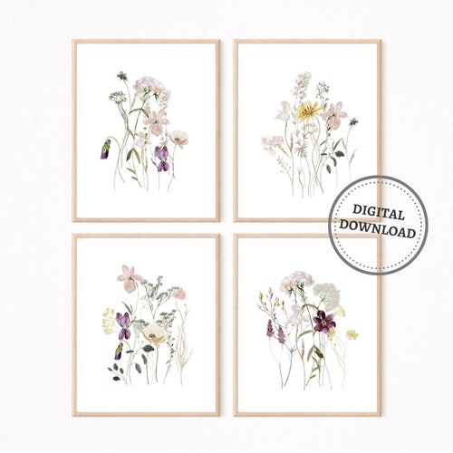 Girl Floral Nursery Prints, Wildflowers Botanical Prints, Watercolour Floral Printable Wall Art, Bedroom Playroom Posters, DIGITAL DOWNLOAD