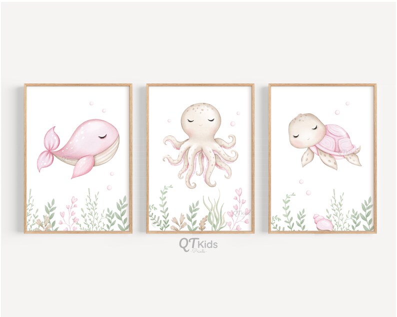 Sea Animal Wall Art Under the Sea Nursery Decor Girl Nursery Etsy