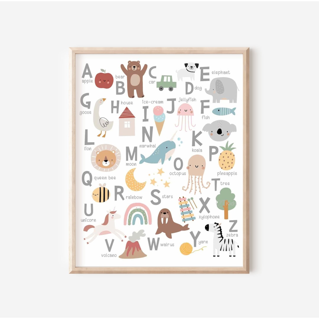 ABC Nursery Prints, Alphabet Learning Poster, Boho Nursery Decor ...