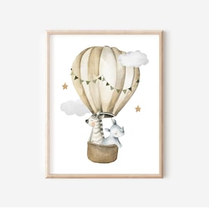 Safari Animals in Hot Air Balloons, Boy Nursery Prints, Jungle Animal Printable Wall Art, Boho Playroom Wall Decor, DIGITAL DOWNLOAD