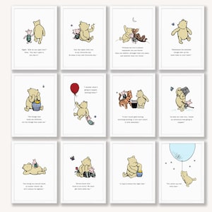 Conjunto de impresiones con citas de Winnie the Pooh, arte de pared imprimible clásico de Winnie the Pooh, decoración de pared para guardería, regalo de baby shower, DESCARGA DIGITAL