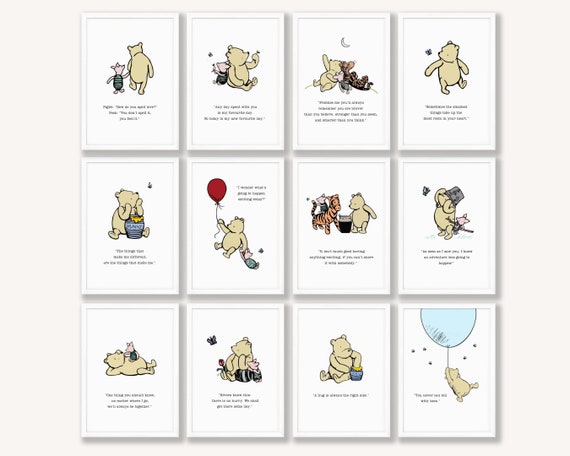 Winnie the Pooh Quotes Print Set, Classic Winnie the Pooh Printable Wall Art, Nursery Wall Art Decor, Baby Shower Gift, DIGITAL DOWNLOAD