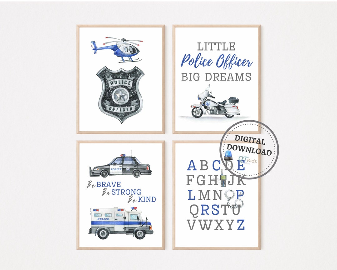 Watercolour Police Car Prints, Police Nursery Wall Art, Boy Room Decor ...