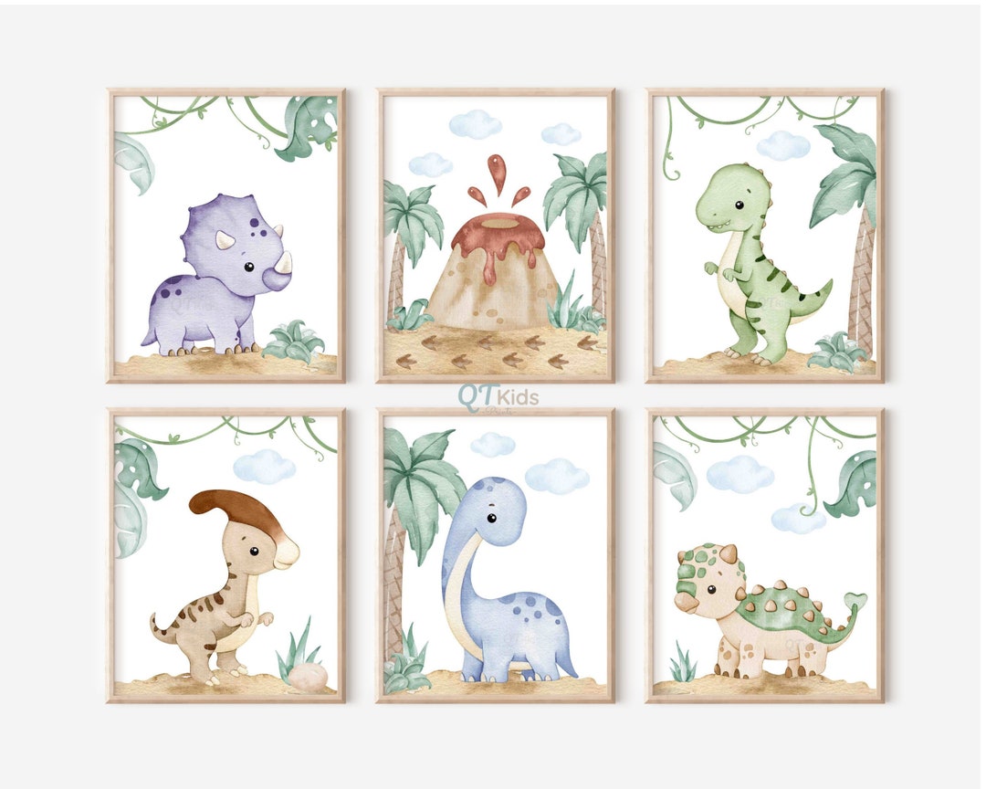 Dinosaur Nursery Prints, Watercolour Dinosaur Printable Wall Art, Boy ...