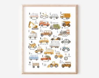 Transport Alphabet Print, Vehicles ABC Print, Boy PlayRoom Wall Art, Boy Nursery Decor, Classroom Prints, Learning Poster, DIGITAL DOWNLOAD