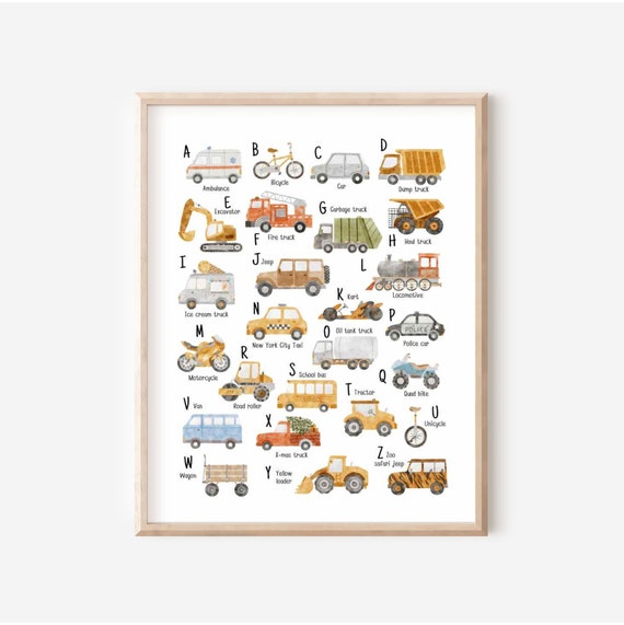 Transport Alphabet Print, Vehicles ABC Print, Boy PlayRoom Wall Art, Boy Nursery Decor, Classroom Prints, Learning Poster, DIGITAL DOWNLOAD