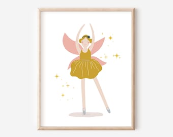 Ballerina Print, Girl Nursery Printable Wall Art, Fairy Art Prints, Boho Girl Nursery Decor, Ballet Themed Playroom Print, DIGITAL DOWNLOAD