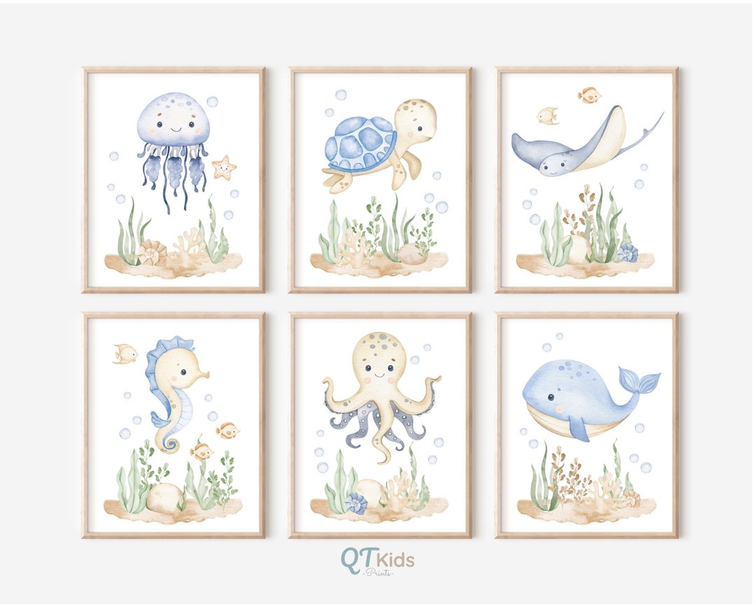 Sea Animals Nursery Prints, Ocean Animal Kids Room Wall Art, Under the ...