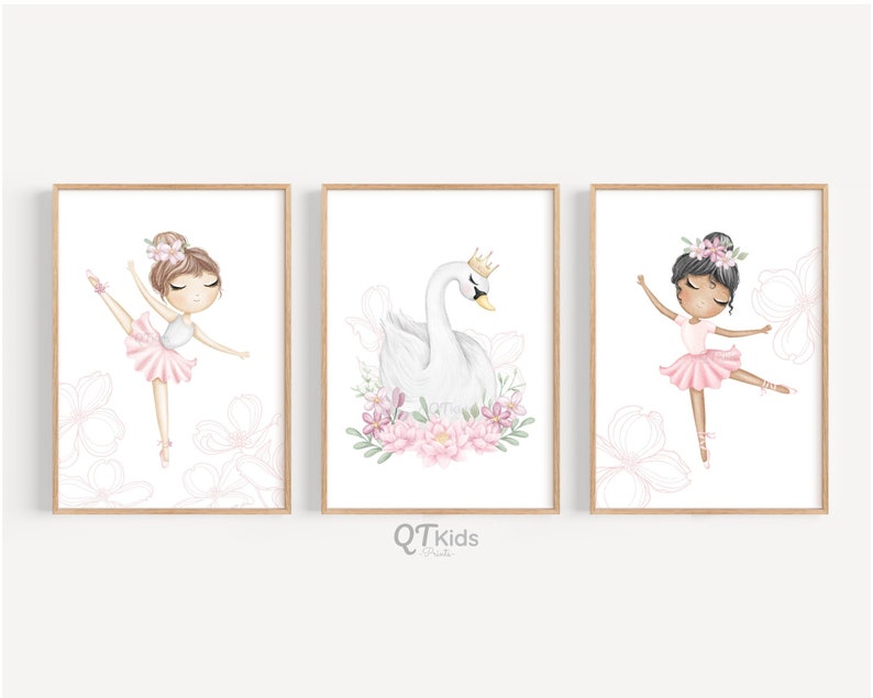 Ballerina Nursery Prints, Swan Girl Nursery Printable Wall Art, Baby Girl Room Decor, Pink Floral Swan Princess Prints, DIGITAL DOWNLOAD image 8