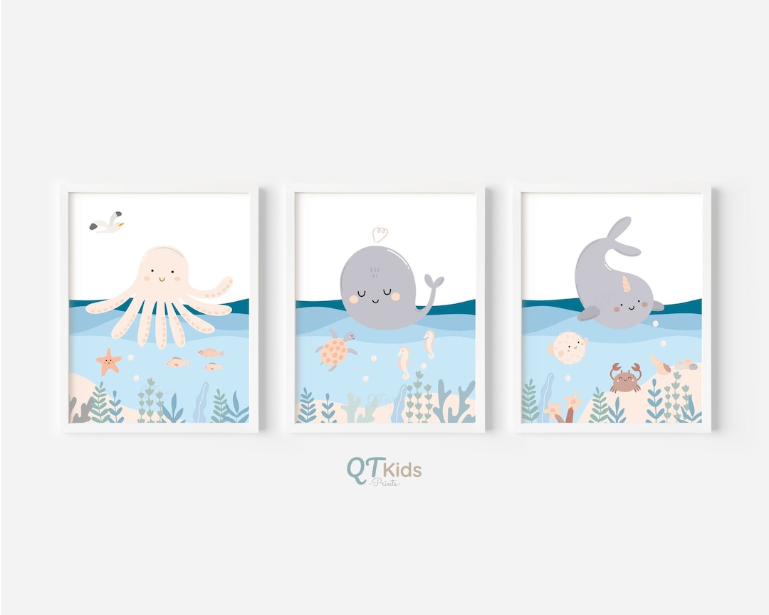 Sea Animal Nursery Prints, Under the Sea Nursery Wall Art, Ocean Themed ...